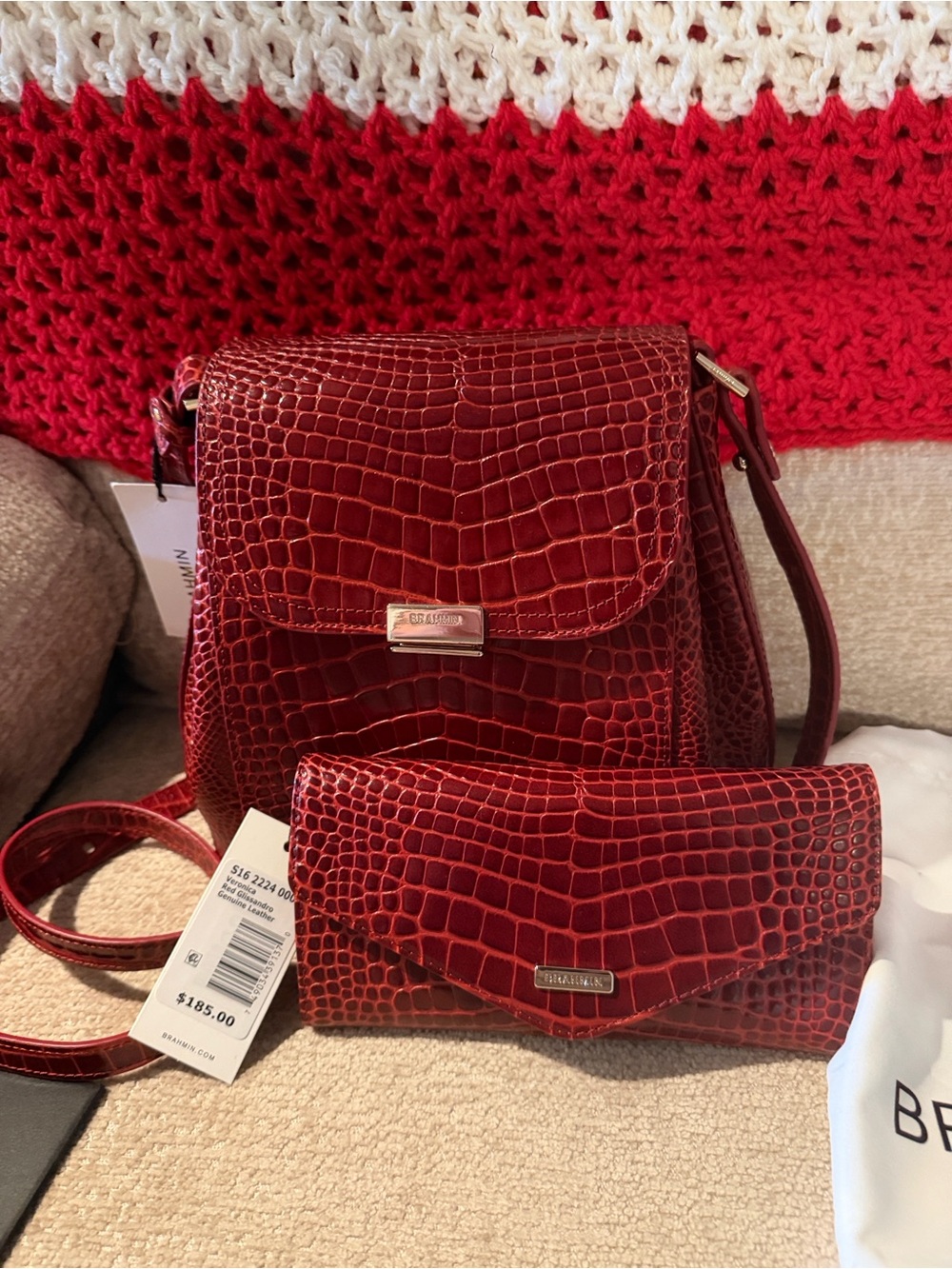 NWT Brahmin Margo Crossbody & Veronica Wallet in Rare Red Glissandro